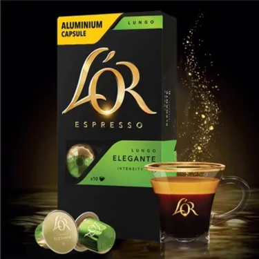 10 Capsules Espresso  Lungo Elegante L'OR Compatibles Machines Nespresso (Intensité 6)